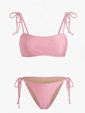 SHEIN Light Pink Tie-Shoulder Bikini Set